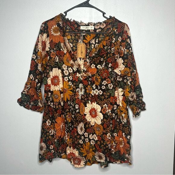Natural Life NEW Loge Floral Boho Cotton Top w/ Matching Drawstring Bag S/M - Picture 4 of 8